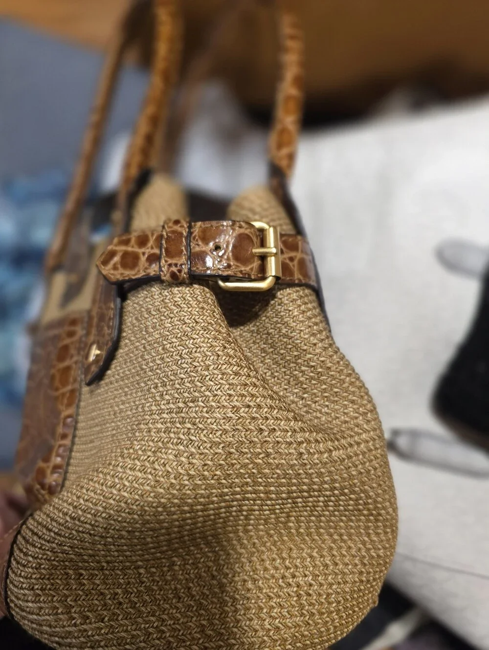 Eric Javits Vintage Brown Croc-Embossed Women Handbag